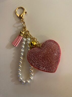 Pink Heart Crystal Purse Charm with Pearl Strap
